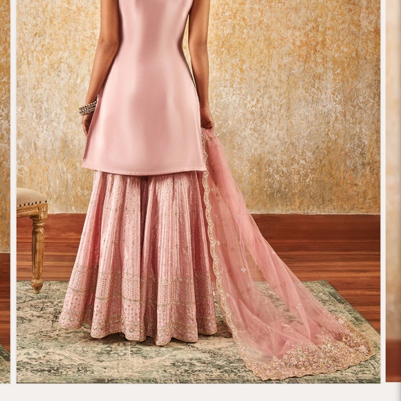 LASHKARAA brand Pink Embroidered Gharara Suit - Size Small - Picture 5 of 6